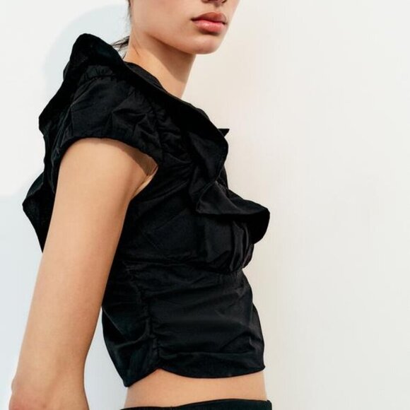 ZARA BLACK RUFFLED CROP TOP - Picture 5 of 10